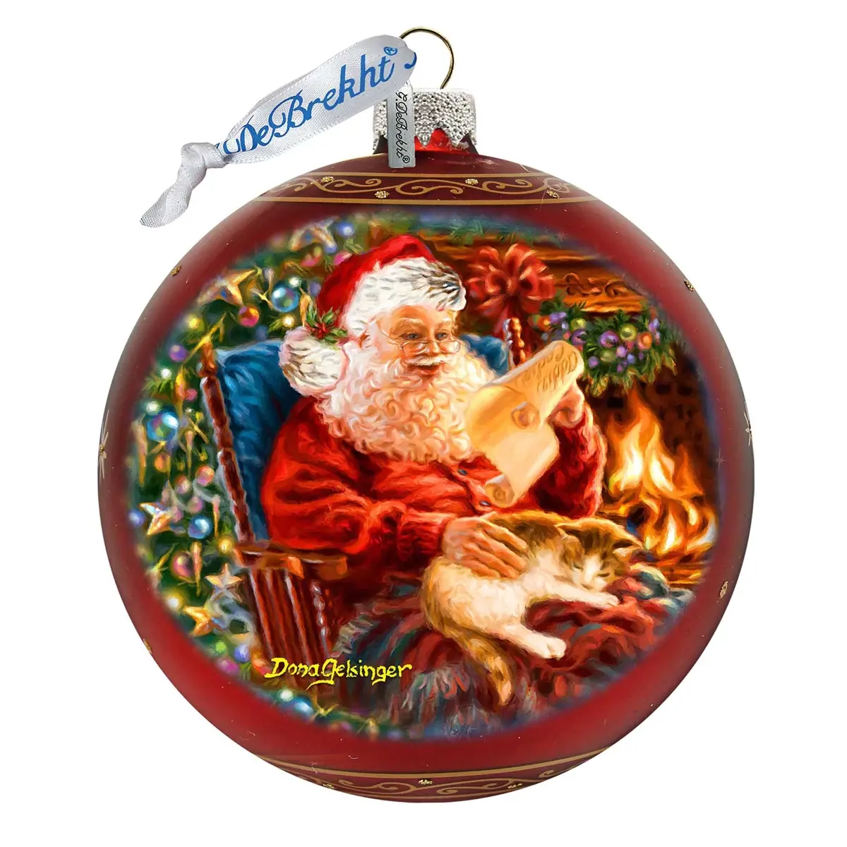 G.DeBrekht 73924R-DG 5x5.5 in. Handmade Vintage Glass Santa-Claus Christmas Collectible Ornament, Iridescence Vintage Christmas Decor with Ribbon, Satin-Lined Boxed Housewarming Gift (Home & Festive Supplies)