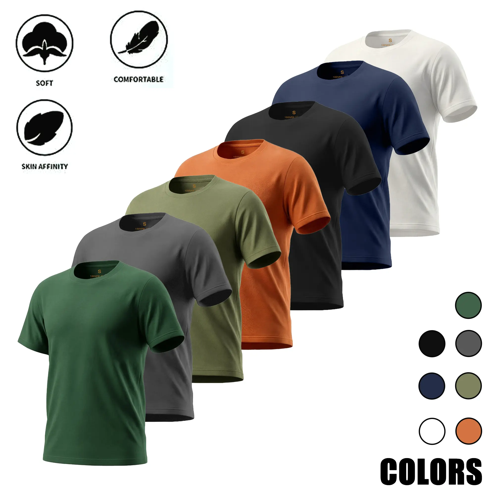 Single pack solid-color basic crew neck short-sleeve T-shirt, skin-friendly and soft, versatile base layer, available in multiple colors Menswear Top Tshirt Man Crewneck Casual