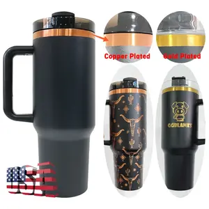 4/8/12 Pack USA Warehouse Black 40oz Copper Plating Quencher Tumblers with Handle For Laser Engraving Drinkware Flasks