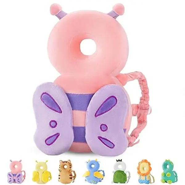 Baby Head Protector Backpack for Toddlers, Toddler Walking Head Protection Cushion, Fall Protection Safety Pad, Soft Anti-Fall Head Guard, Adjustable Shoulder Straps, Pink Butterfly