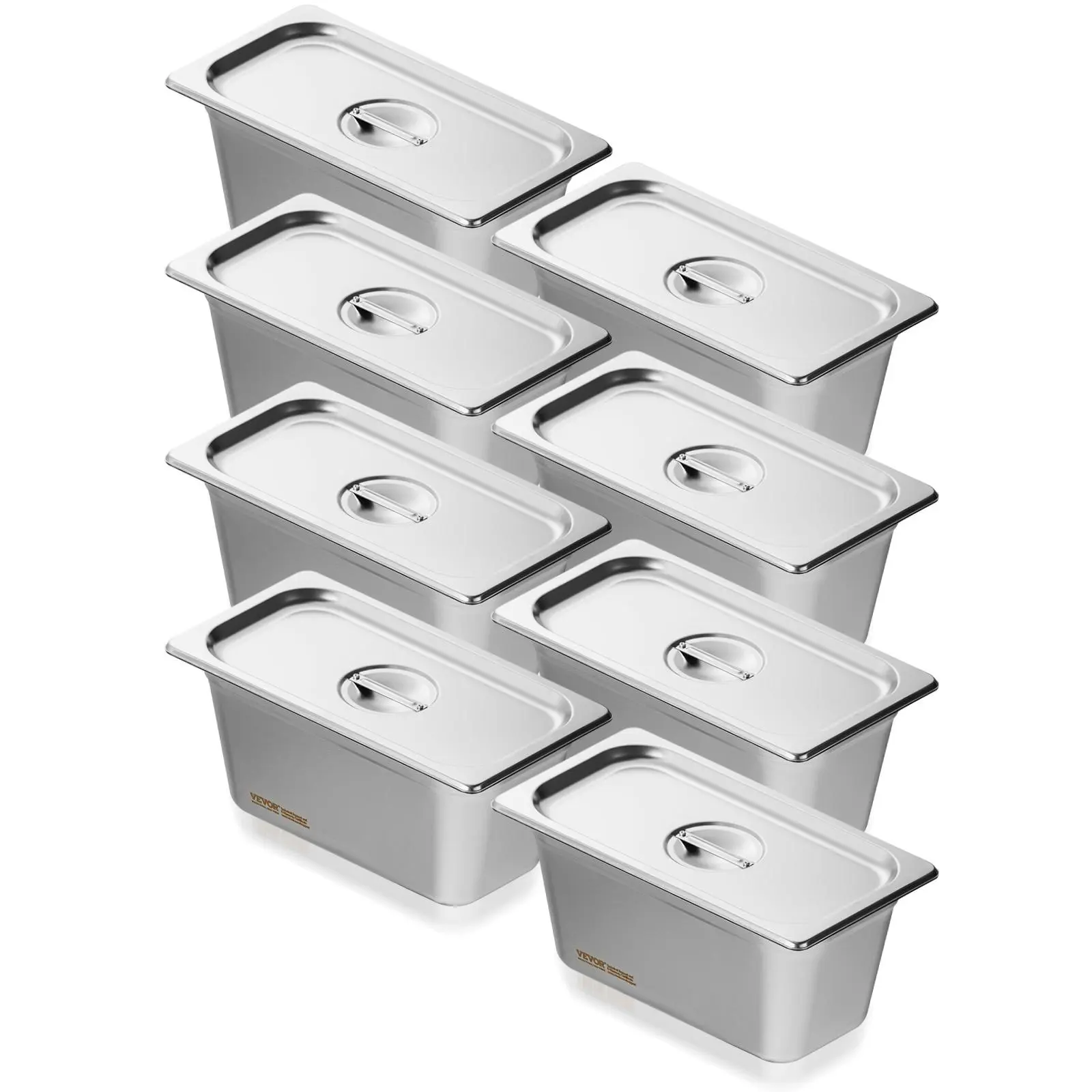 【Summerfinds】VEVOR 8 Pack Hotel Pans, 1/3 Size Anti-Jam Steam Pan with Lid, 0.8mm Thick Stainless Steel Steam Table Pan, 6-Inch Deep Commercial Table Pan, Catering Storage Food Pan, for Industrial & Scientific