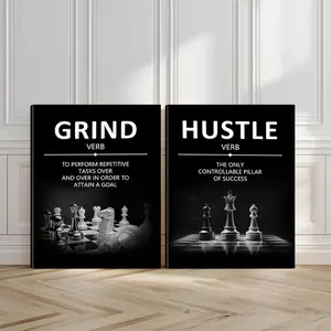 2pcs Motivational Wall Art, Inspiring Poster, Chess Strategy Art Prints, Success Mindset Home Decor, Modern Wall Paintings, Minimalist Canvas Posters Wall Arts, Decor for Living Room, Restaurant, Kitchen, Bedroom, Housewarming Gift, With Frame