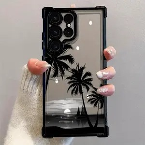 Transparent Soft Back Cover for Samsung Galaxy S25 S24 S23 S22 S21 FE Ultra Plus 4G 5G Featuring a Coconut Tree Silhouette, Designed to Prevent Falls.