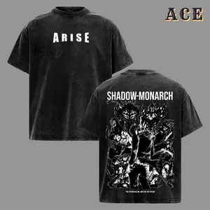 Solo Leveling Shadow Monarch Oversized T-Shirt – Vintage Washed Anime Graphic Tee, Dark Fantasy Streetwear, Heavy Cotton Oversized Shirt, Unisex Casual Top, Gift for Solo Leveling Fans