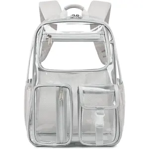 Large Clear Backpack for Stadium Events,16 inch TPU See Through School Backpack  approved,Heavy Duty Large Capacity, for 7Age+ student,group activities,work,warehouse(Grey)