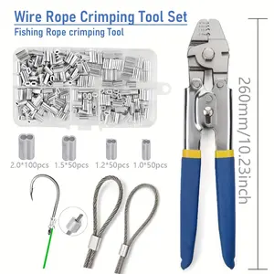 Premium Fishing Line Crimping Tool Set with Aluminum Barrel Ferrule and Loop Sleeve Kit - Crimps Wire Rope from 0.1mm to 2.2mm - Ideal for Railing Fittings and Fishing Sleeves