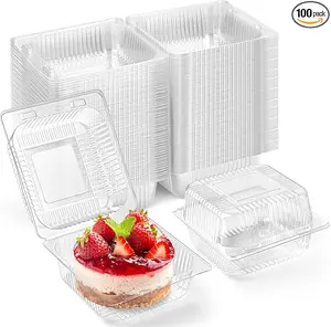 100 Pack Clear Plastic Take Out Food Containers, Square Cake Slice Containers with Hinged Lids.