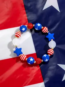 American Flag Color Beaded Bracelet with Elastic Star Design, Unique and Versatile Holiday Wrist Accessories, Perfect Gift for Celebrations