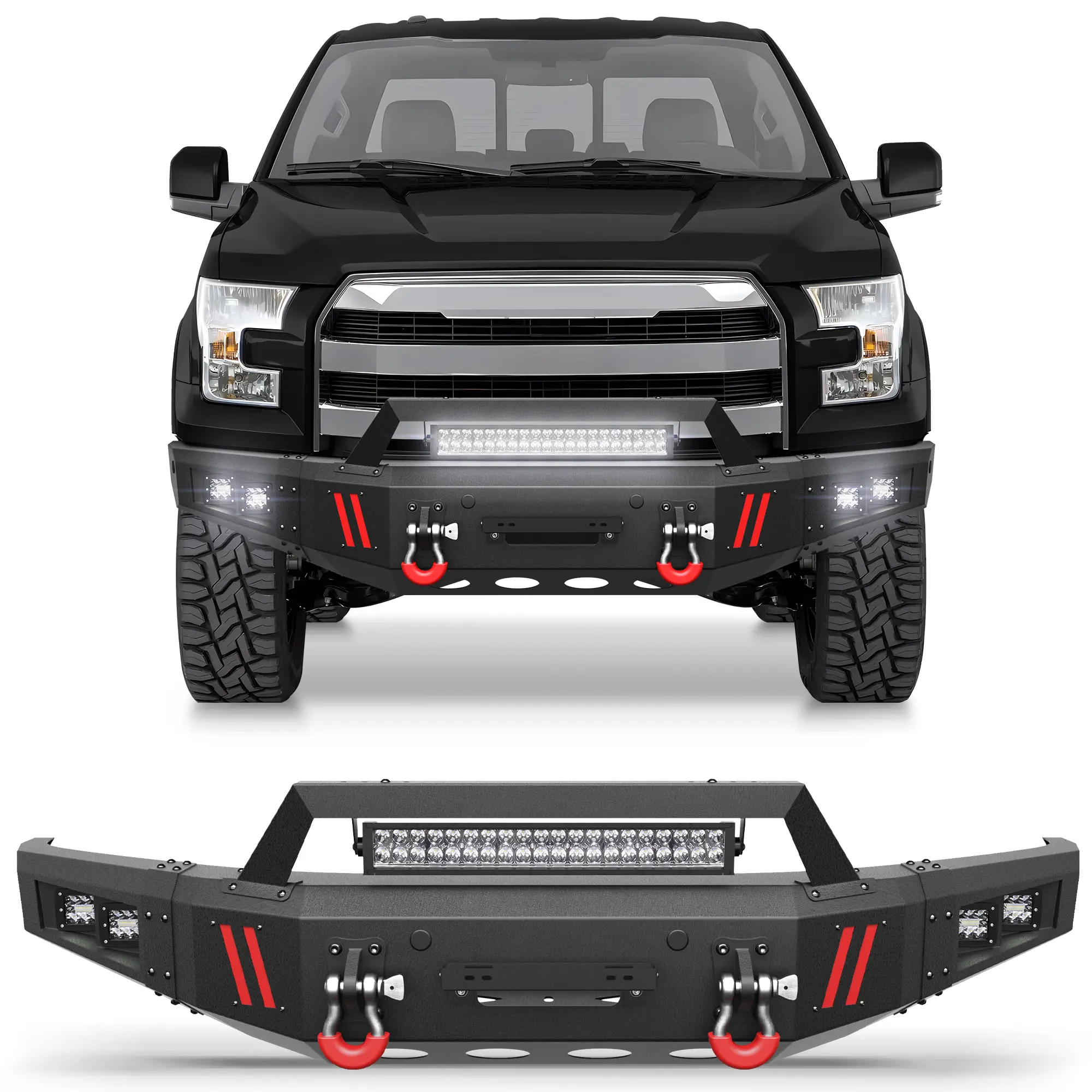 Longsun Front Bumper Car Protector for Ford F150 2015-2017, Precise Fit, Tool-Free Installation, Sleek Look, Durability, Automotive Truck Replacement Body Part Accessory
