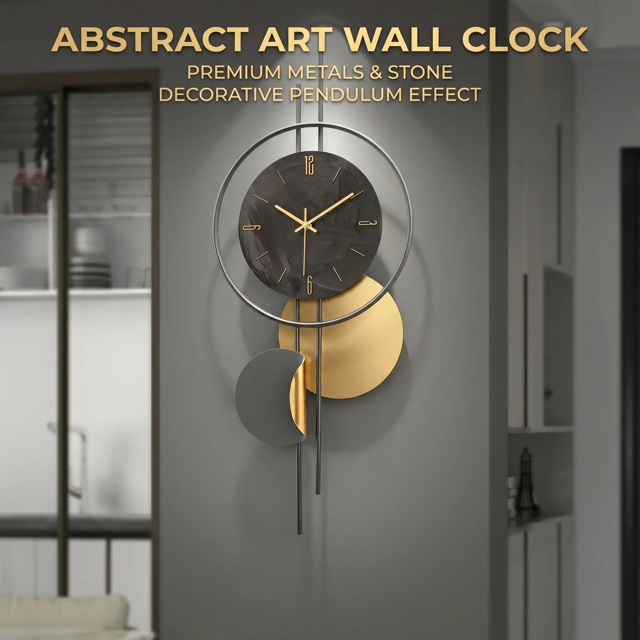 Modern Luxury Large Black Wall Clock, Creative Silent Metal Mural Art Decor, Battery Operated Non-Ticking Clock for Living Room, Bedroom, Office, Dining Room & Kitchen, Elegant Minimalist Wall Hanging