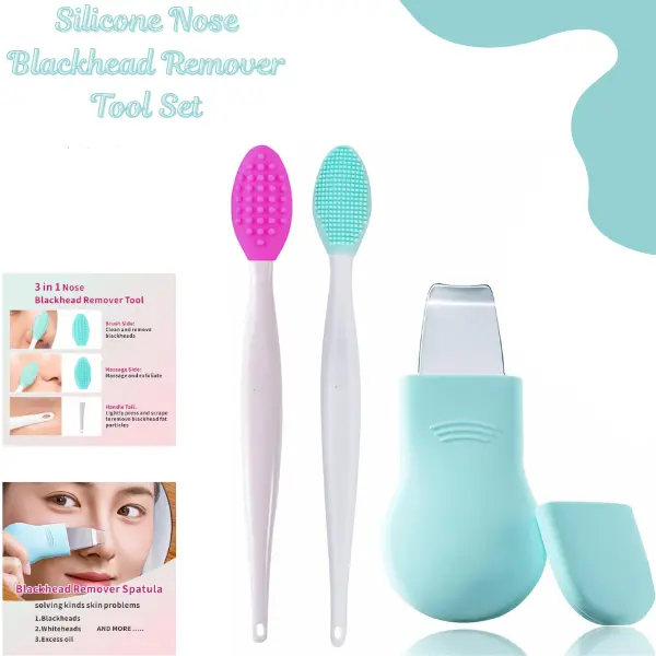 Blackhead Remover Tool Kit | Silicone Nose Pore Cleaner, Face Scrubber & Skin Spatula | Deep Pore Cleansing Exfoliator for Women & Men | Blackhead & Whitehead Removal Set