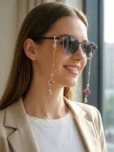 Women's Butterfly Eyeglass Chain, Adjustable Hanging Strap for Reading Glasses & Sunglasses, Stylish Anti-Drop Design with Beads Charms