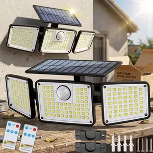TikTok Mid Year Sale ZERO QUEEN 2-Pack 3-Head Solar LED Security Spotlights,2500LM PIR Motion Sensor,270° Wide-Angle Dusk-Dawn Wall Lamp,IP65 Waterproof Solar Flood Light,Wireless Energy Saving Fixture for Garage Yard Patio, Perfect For Father's Day Gift