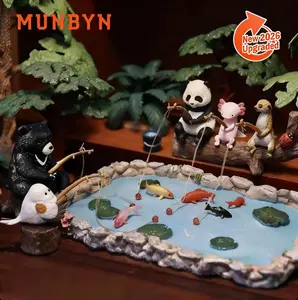 MUNBYN 2026 Mini Animal Desk Figurines Set of 5 Resin Multi-Pose Ornaments, Cute Cartoon-Style Panda, Titmouse, Salamander, Meerkat & Black Bear Desk Companions for Home Offices, Cubicles, Playful & Charming Desktop Decorations