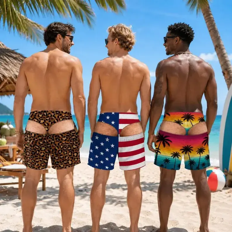 Funny Men's Swim Trunks, Fake Underwear Beach Shorts, Novelty Wide Load Birthday Gag Gift for Him, CHOOSE SKIN COLOR Summer Vacation Gift for Men, Husband Gift, Looking Good Naturally