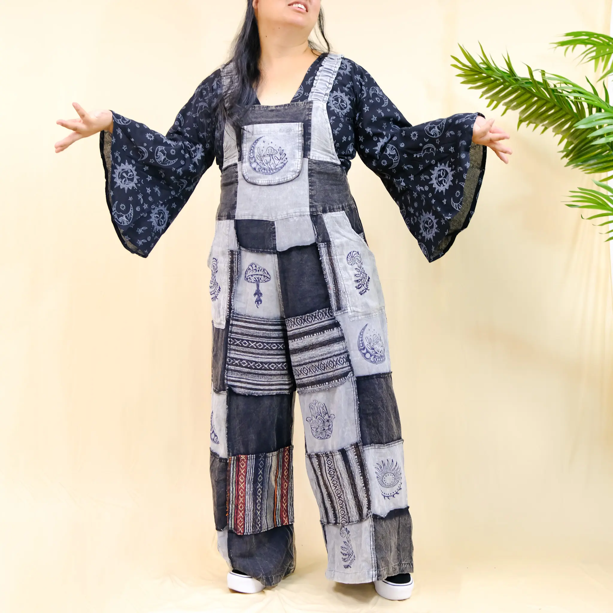 Patchwork Wide Leg Printed Bohemian Jumpsuit