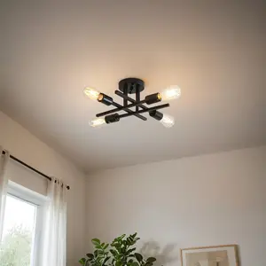 Zander 16" 4-Light Matte Black Flush Mount Ceiling Light – Industrial Design