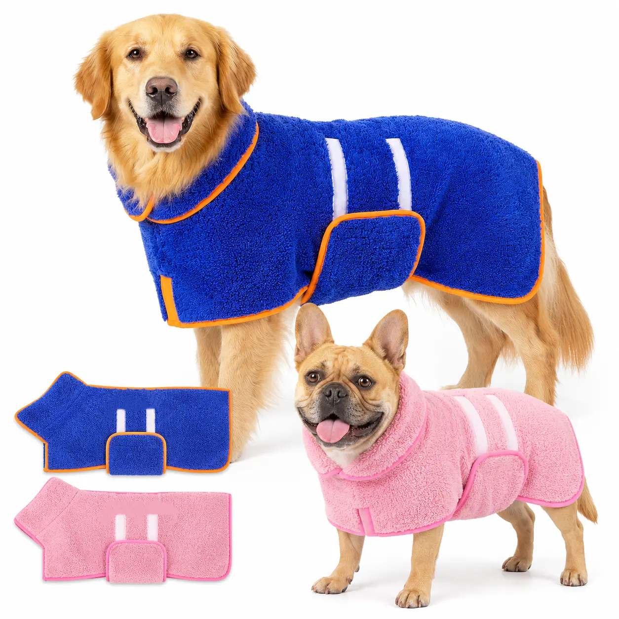 Bienbee Super Absorbent Dog Bathrobe Quick-Drying Pet Towel Robe for Post-Bath & Swim (Fits Small to Large Dogs)