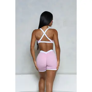 Pchee Light Pink and White V-Waist Scrunch Butt Shorts