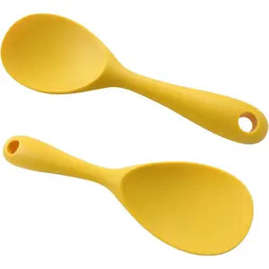 2Pcs Yellow Non Stick Heat Resistant Silicone Rice Paddle Rice Scooper Rice Cooker Spoon for Rice Salads Mashed Potato