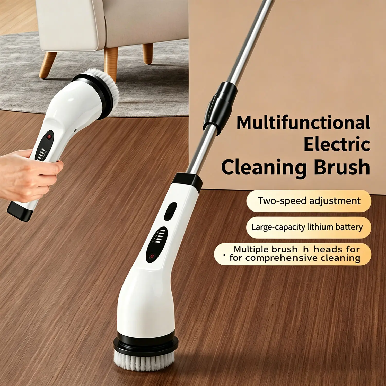 High Power Electric Cleaning Brush, 2 Speed Control & Interchangeable Brushes, Portable Scrubber for Home, Car, Glass Surfaces