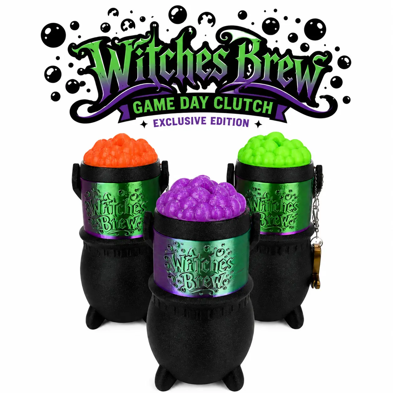 Witches Brew Exclusive Game Day Clutch Can Hodler - Glow-in-the-Dark Bubbles Lid, Matching Cauldron Can Tab Opener Keychain (3 Can Sizes, Horror Lover Gifts), Drink Holders, Halloween Whimsical