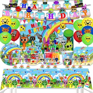 Incredibox Sprunki Theme Birthday Party Decoration Disposable Tableware Balloon Napkin Backdrop For Baby Shower Kid Gift Supplie
