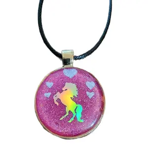 Color Changing Unicorn Resin Pendant with Glitter and Heart Accents