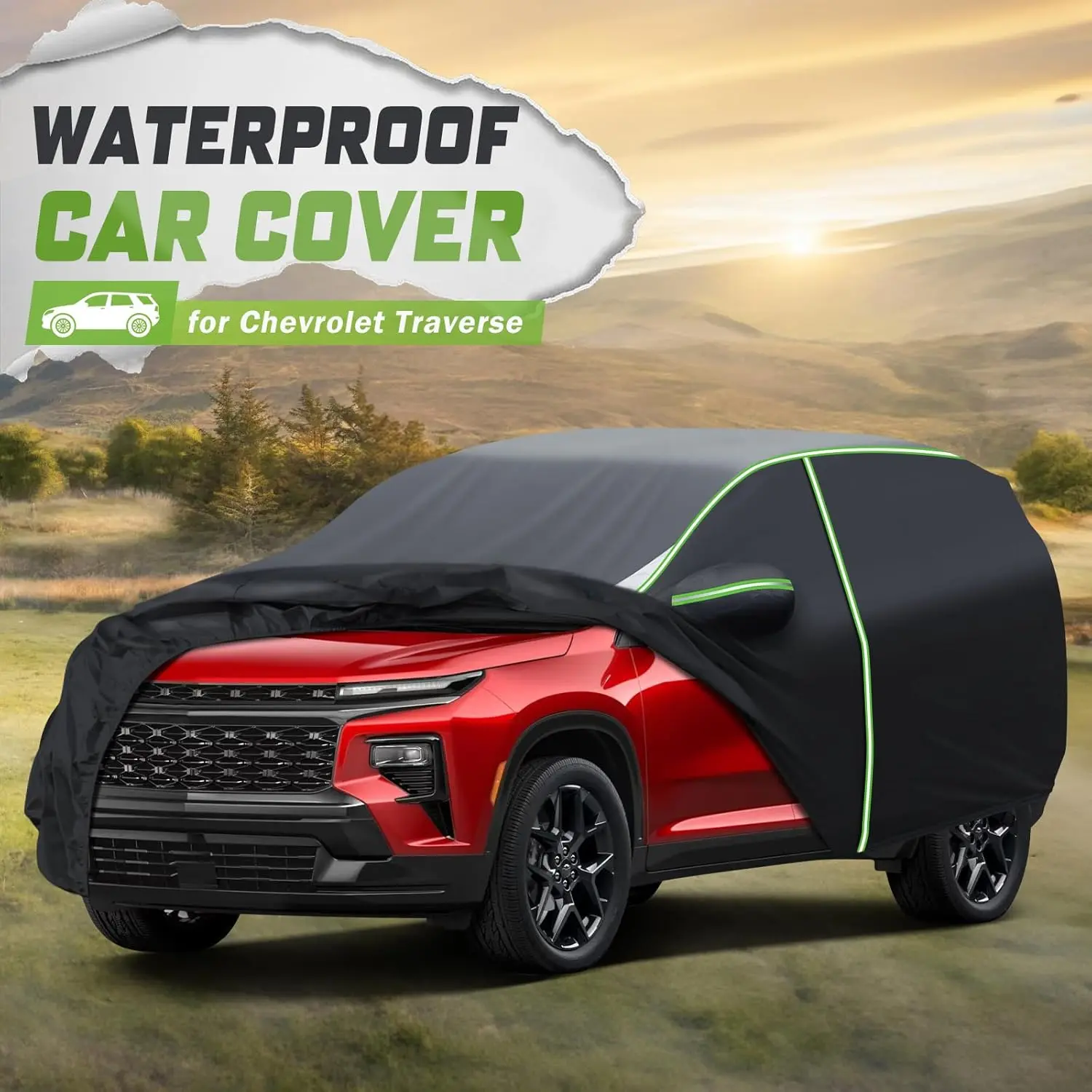 KUST Mixsuper Liner All-Season Car Cover for Chevy Traverse 2009-2017, 2018-2026 SUV - 7-Layer Waterproof Durable Automobile Protector with Driver-Side Zipper Door, Reflective Strips, All Season Cover, Car Covers For Automobiles