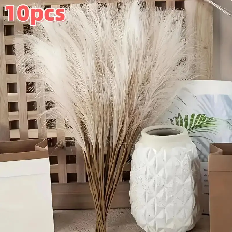 Faux Pampas Grass Decoration, 10pcs Fluffy Artificial Pampas Grass, Artificial Faux Plants, Bohemian Home Wedding Accents, Garden Decor, Faux Flower Plant, Thick Fake Grass