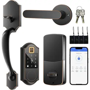 Fingerprint  Front Door Lock Set, Keyless Entry Door Lock with Handle,  Door Locks, Front Door Handle with Keypad and Deadbolt, APP Control, Touchscreen, Oil Rubbed Bronze
