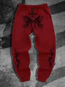 Men's Gothic Aesthetic Dark Style Casual Joggers, Fitted Polyester Fabric, Knit Fabric, Spring & Fall Sports Pants, Campus New Arrival