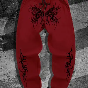 Men's Gothic Dark Style Casual Joggers, Fitted Polyester Fabric, Spring & Fall Sports Pants, Campus New Arrival