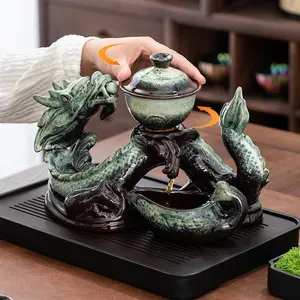 Creative Dragon Shaped Design Ceramic Tea Set with Water Guide Device, 1 Set Including 1 Teapot & 8 Teacups & 1 Tray, Novelty Gift for Tea Lovers