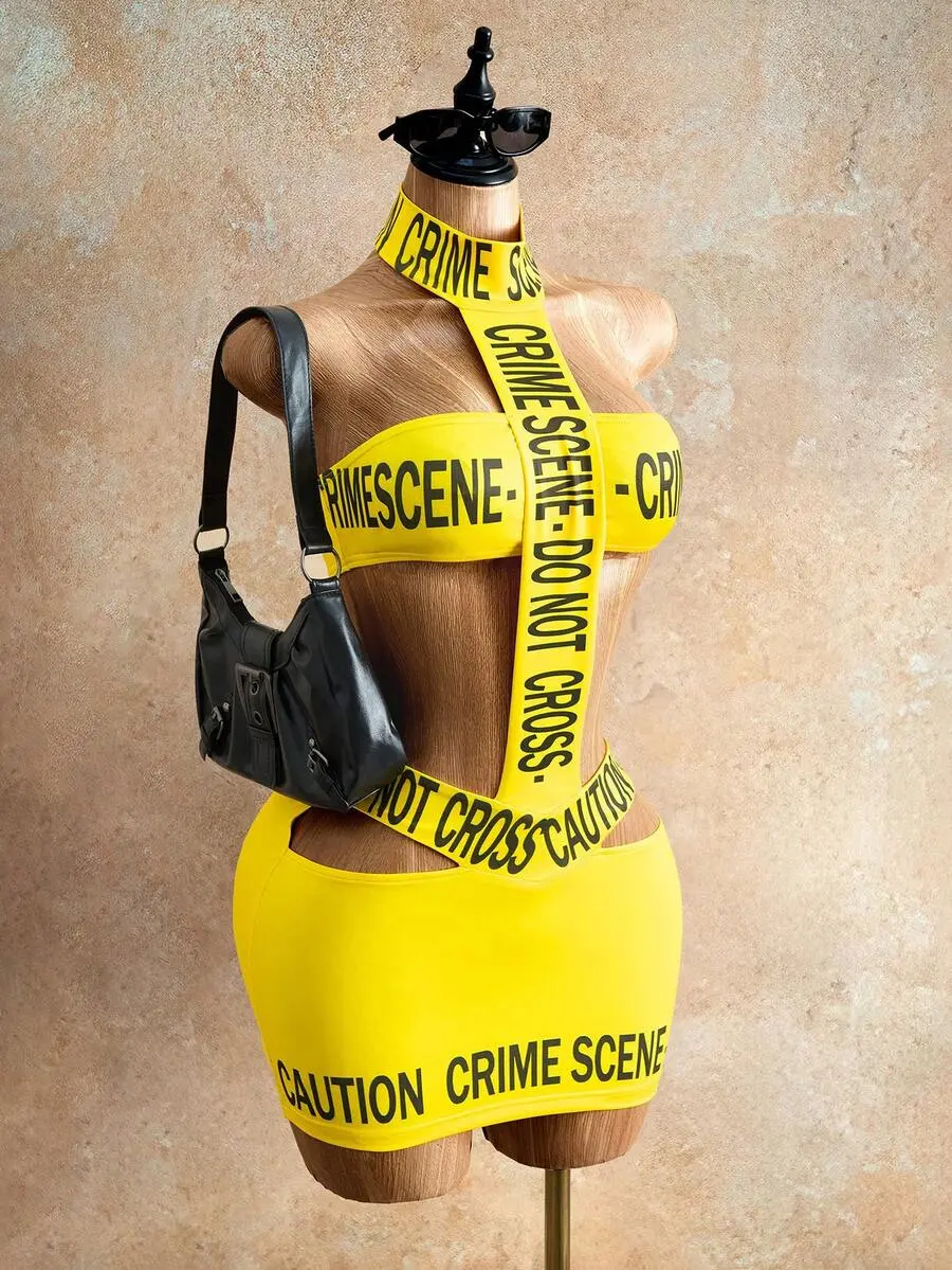 HLW New Women's Mini Dress That Is Tight And Slimming, With Printed Mesh And Slogan Graphics, Street Photography, Music Festival Parties