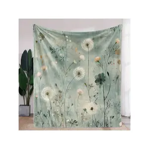 Open 1pc Blanket, Vintage Dandelion Print Blanket, Warm, Comfortable, And Soft Blanket, Suitable Sofa, Bed, Car, Office, Flannel Room, Camping, Travel, Blanket Suitable All Seasons, Birthday Mother's Day Size 70x140cm/27. 56x55. 12 In