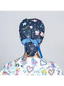 Nurse hat dust-proof work cap cartoon print hat button ponytail long hair tie new style head wrap cap Adjustable Ponytail Cap