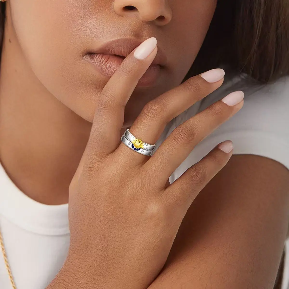 Morning and Night Couple Rings, Minimalist, Stylish & Premium Adjustable Bands, Uniquely Designed Fresh Sun and Moon Matching Rings