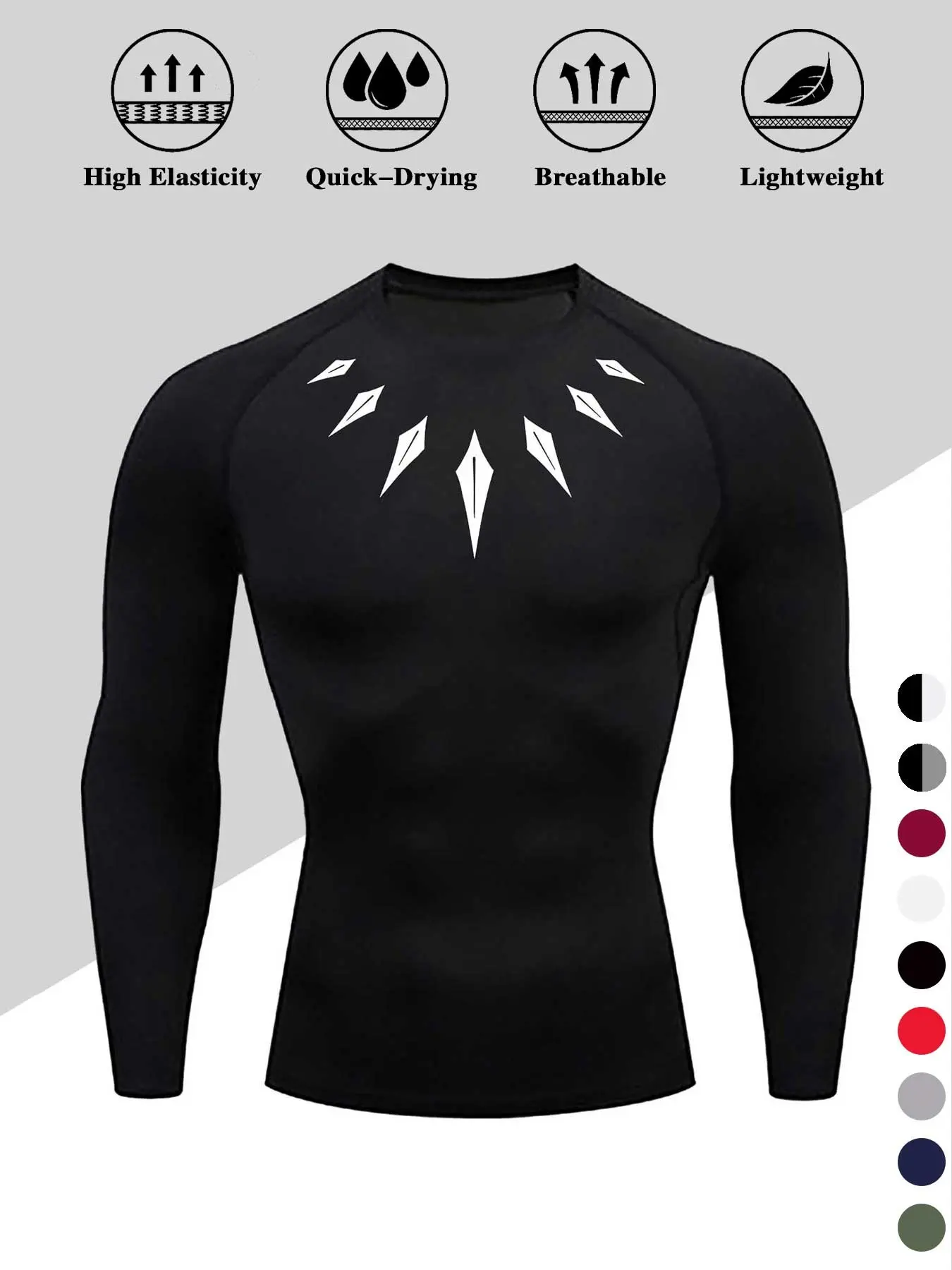 Men's Compression T-Shirt with Pattern, Elastic Moisture-Wicking Sports Fitness Base Layer, Long Sleeve High Neck All-Season Warmth, Breathable Sports Top, Breathable Workout Top, Fitted Compression Shirts
