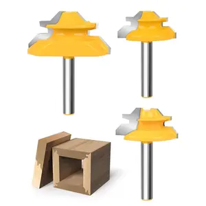 3PCS Lock Miter Router Bit Set, 1/4" Shank 45° Locking Miter Joint Router Bits for Woodworking Cabinets, Drawers, Shadow Boxes, Fits 1/2" to 3/4" Stock