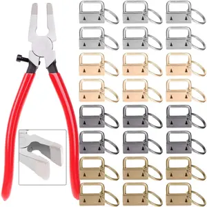 40pc Key Fob Hardware Set - 1 Inch Keychain Hardware with Pliers for Wristlet, Lanyard & Key Chain Making Supplies