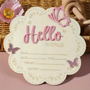 Handmade Wooden Newborn Welcome Sign, Butterfly Floral Nursery Decor, Baptism Gift, Baby Milestone Keepsake for Home Decor