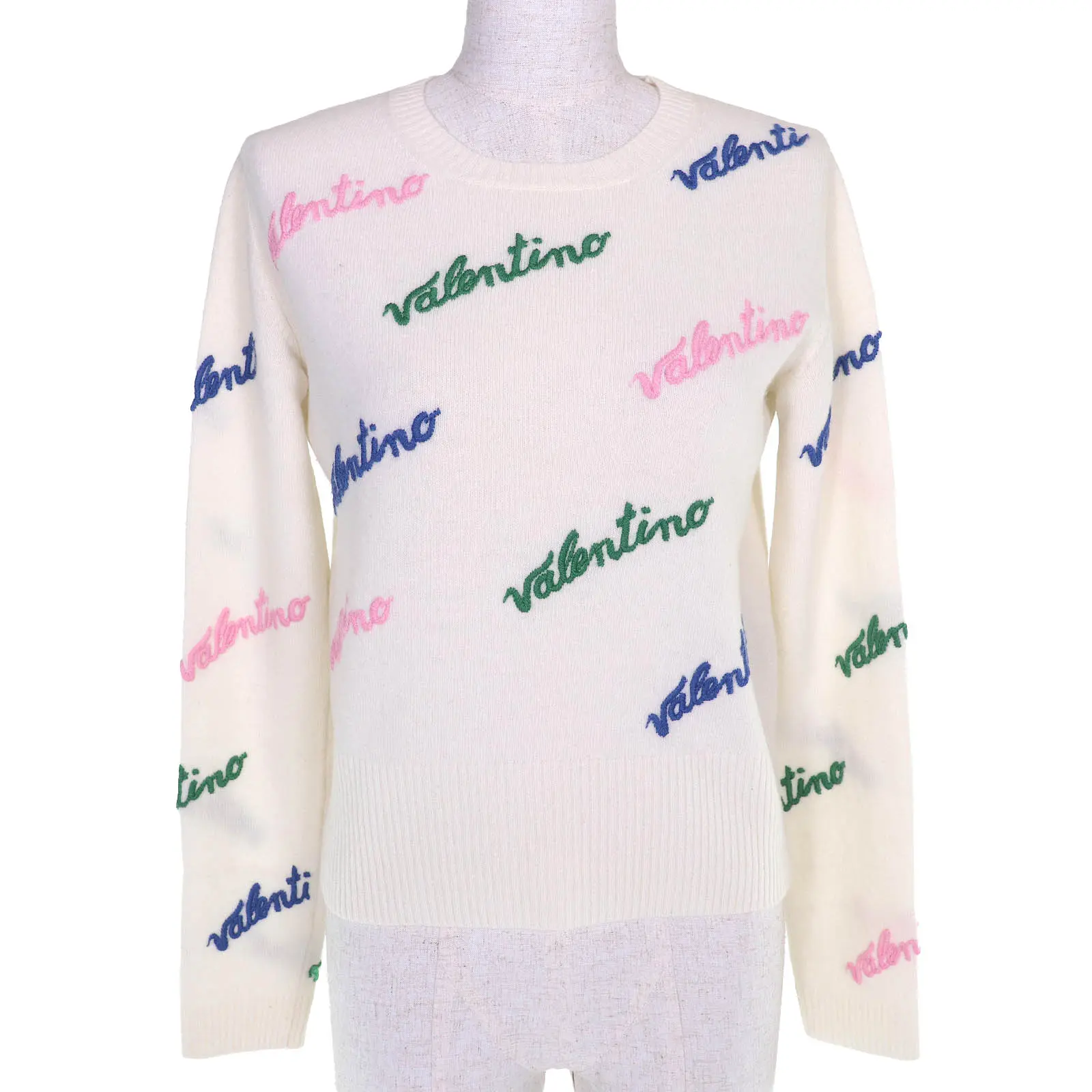 Pre-owned Valentino Wool Small Leather Goods Logo embroidered Cashmere Knit Sweater
