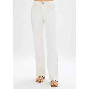 Judy Blue Ecru High-waisted Straight Leg Jeans