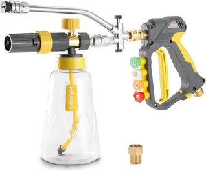 Foam Cannon Gun Dual Connector Accessory for Pressure Washer, Double Tip Attachment Soap Cannon with Power Washer Short Gun, Car Wash Foam Gun Kit, 1/4" Quick Connect, 5 Nozzles Tips