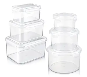 Sorbus Airtight Plastic Food Container, Round Rectangle -6Pack