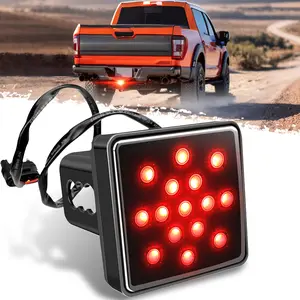 DIBMS 15 LED Trailer Hitch Brake Light,12V Red Lights Smoked Tail Lights Fits 2" Receiver with 4-pin Adapter,Hitch Light Automotive Exterior Accessories for Truck Trailer SUV (Black)