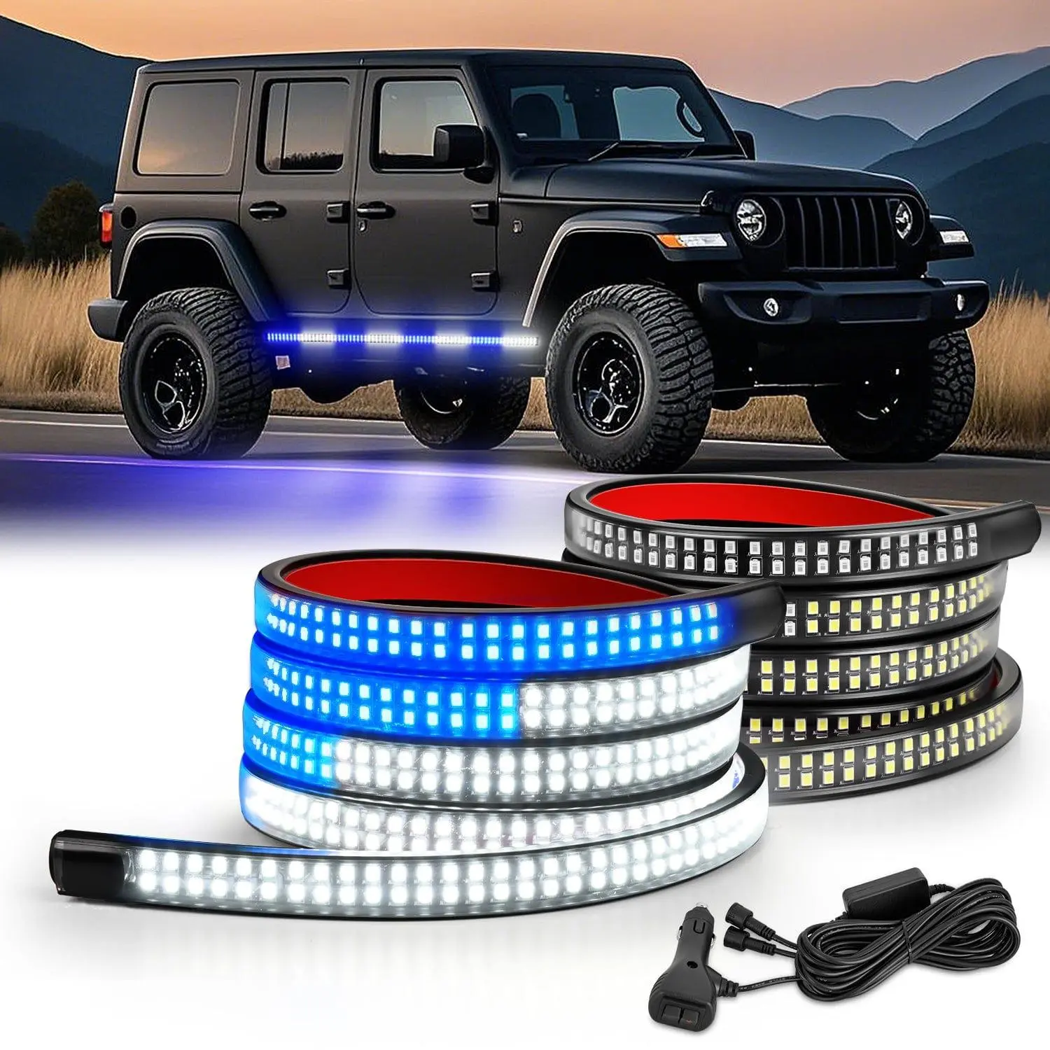 Nilight 2PCS 70 Inch Strobe Light Strip 1125 LED Running Board Lights Blue White Flexible Side Flashing Working Caution Safety Waterproof for Truck Construction Vehicles Pickup