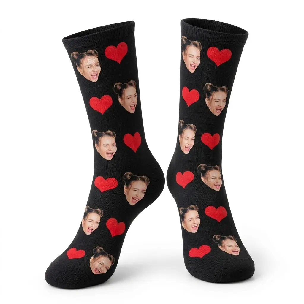 BARLEY ONE Custom Socks with Photo Personalized Gifts for Men and Her Personalized Socks for Him and Her with Custom Text and Heart Design, 02