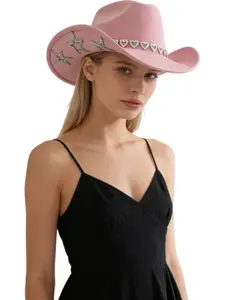 Unique Heart Star Studded Denim Cowboy Style Hat for Weddings and Valentine's Day, Sweet and Cool Party Decorative Cap, Eye-Catching Fashion Accessory